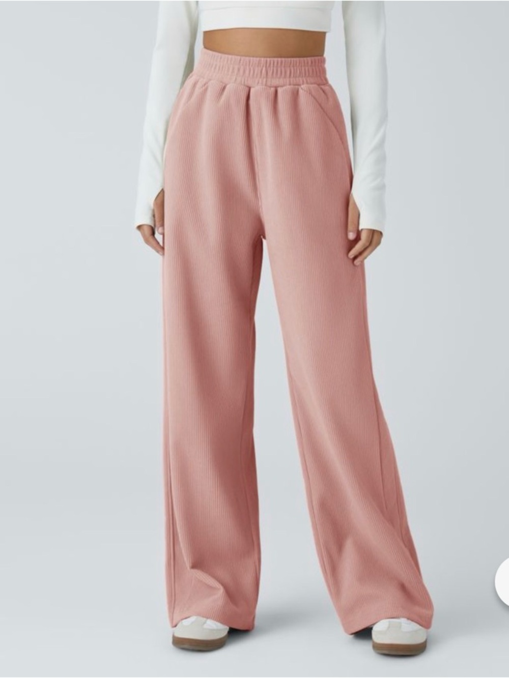 HALARA Wide-Leg Ribbed Lounge Pants in Dusty Pink